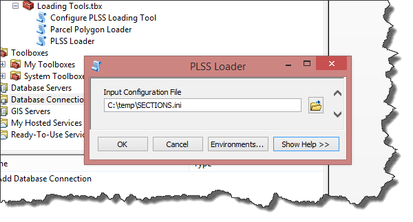 PLSS Loader tool with file path to Sections.ini file