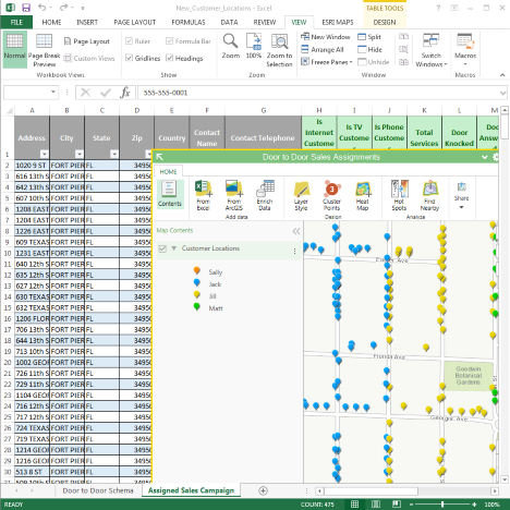 Example of ArcGIS Maps for Office using a spreadsheet of a sales campaign