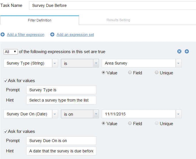 Configure Query Widget to Find Surveys Assignments