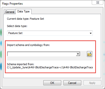Import schema and symbology in Flags Properties window