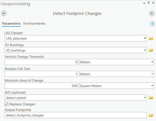 Detect Footprint Changes tool parameters